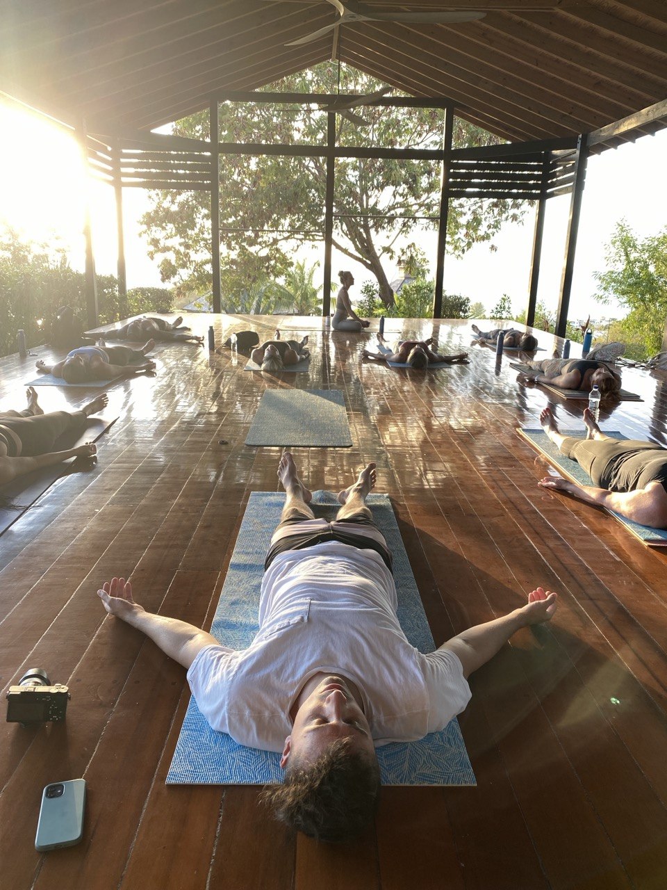 Antigua yoga practice in an open-air shala